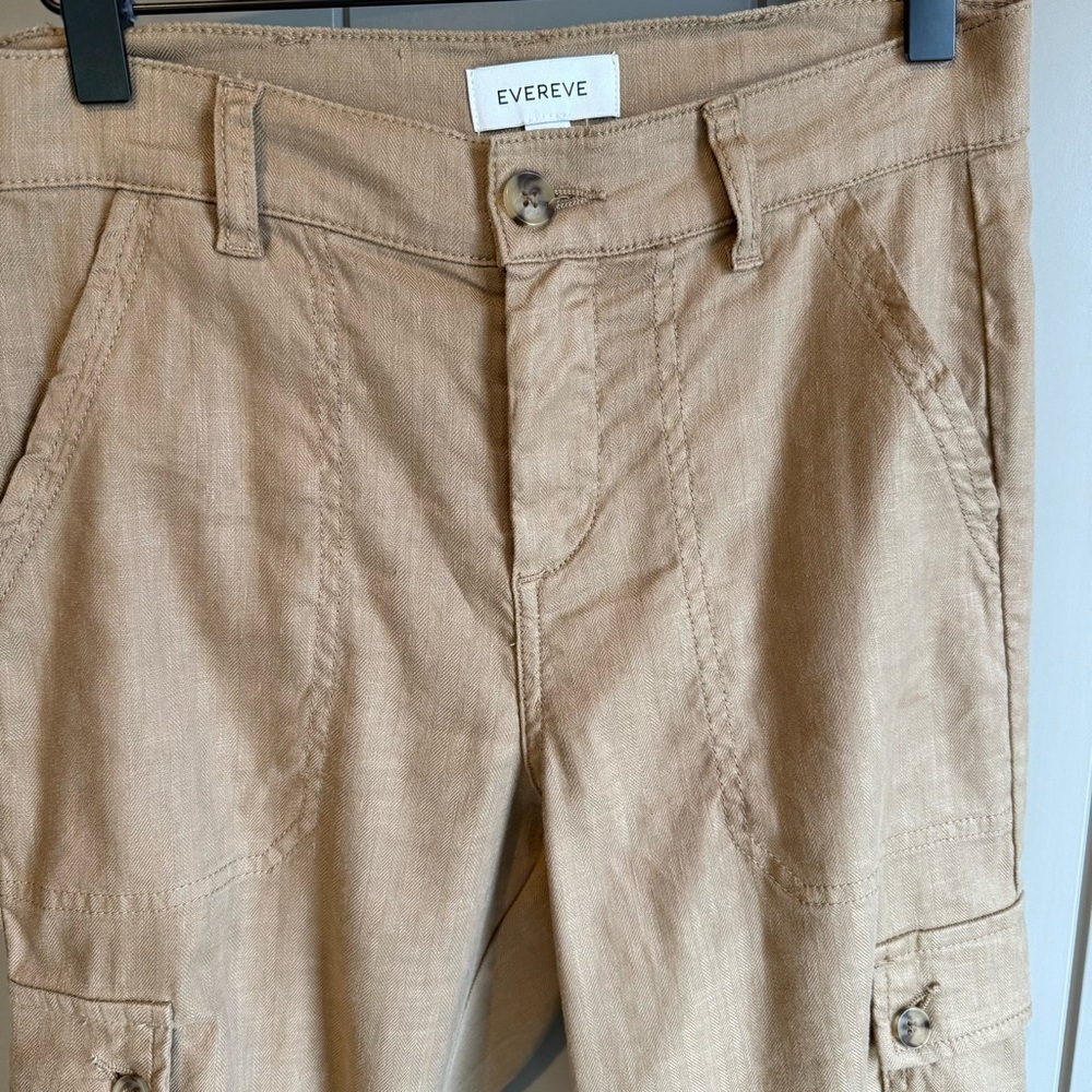 Evereve Women’s Linen Blend Tessa Cargo Pant Size 26 Sandcastle Tan Khaki Jogger - Picture 6 of 14